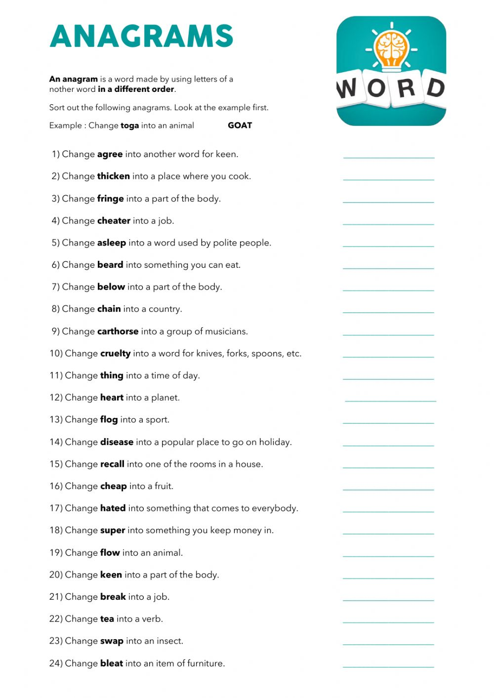 Anagrams Worksheet Worksheets Library