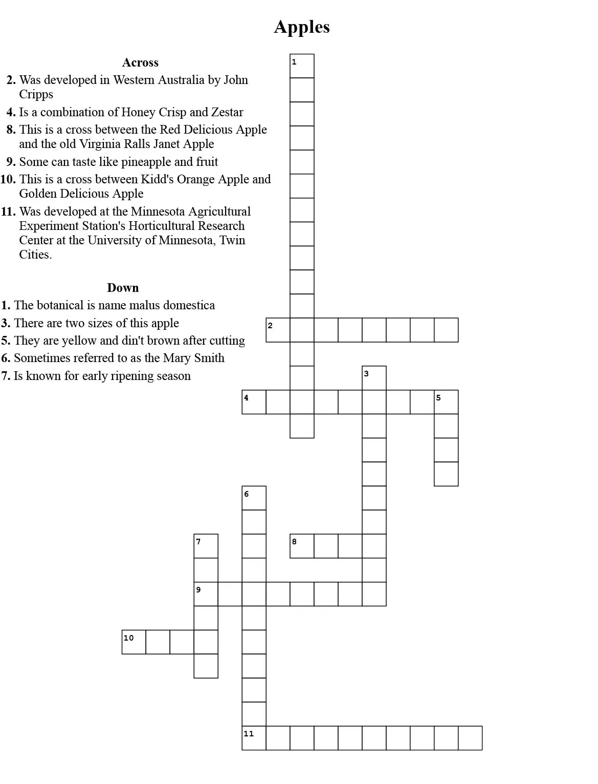 Printable Apple Crossword Puzzles