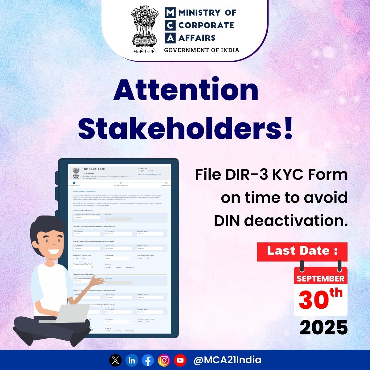 Attention Stakeholders File DIR 3 KYC Form On Time To Avoid 