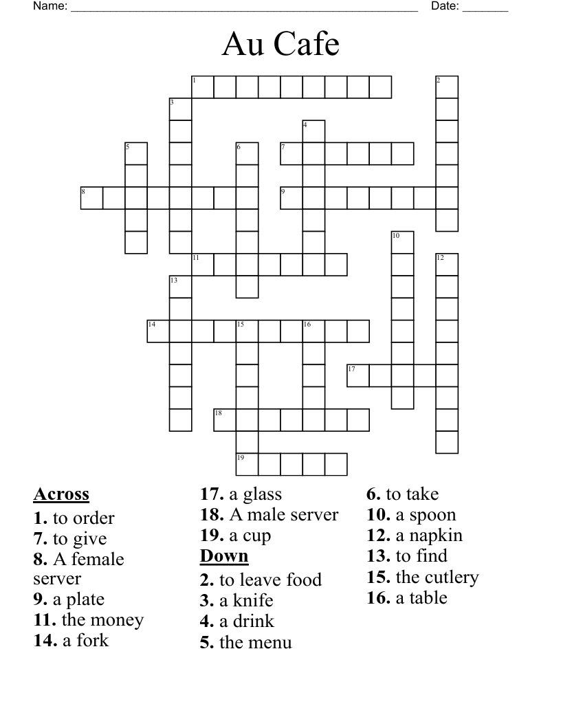 Au Cafe Crossword WordMint