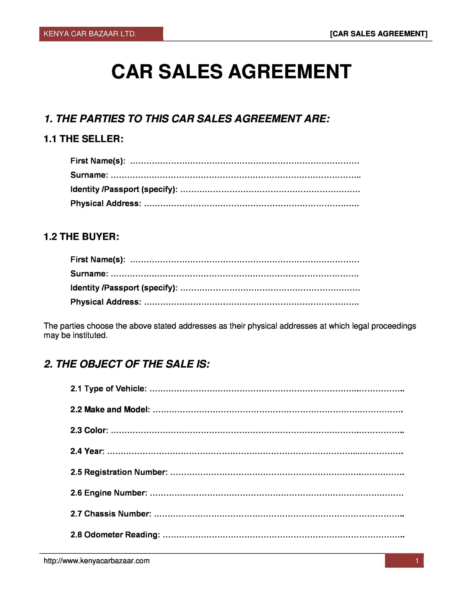 Automobiles For Sale FREE 11 Vehicle Purchase Agreement Samples 