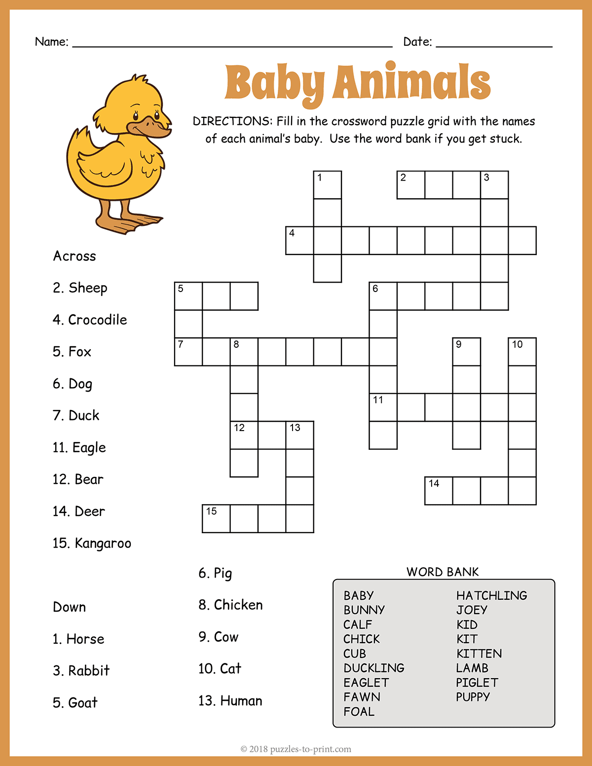 Printable Crossword Puzzle For Kids