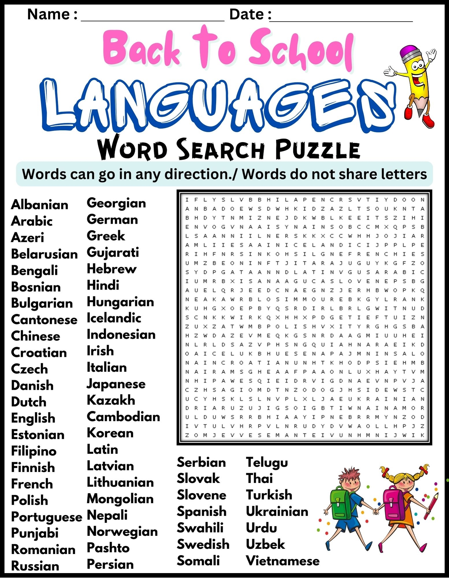 Back To School Languages Word Search Puzzle Worksheet Activity 