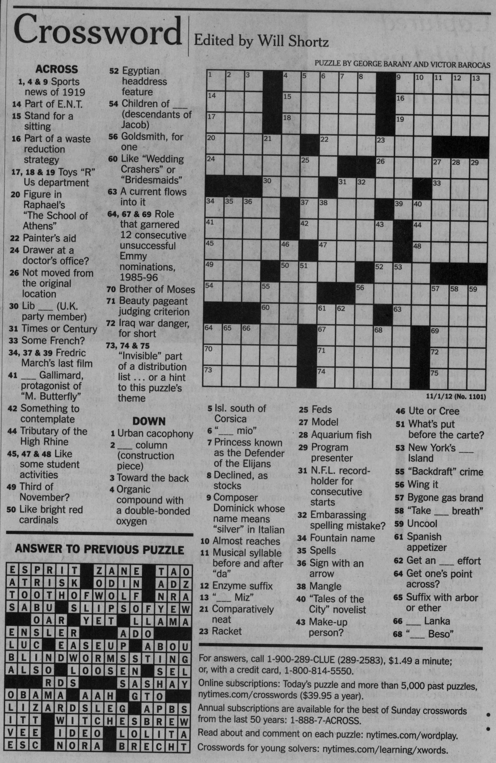Printable Nyt Crossword Puzzles