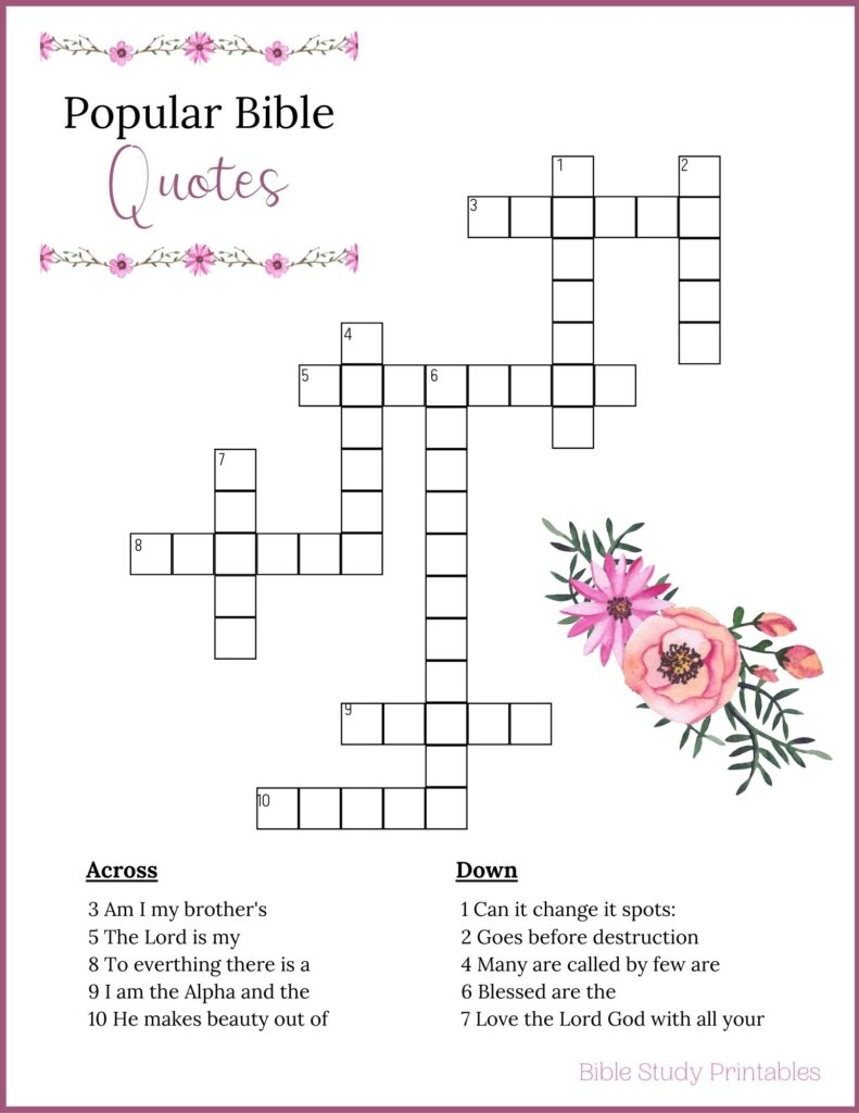 Religious Crossword Puzzles Printable Free