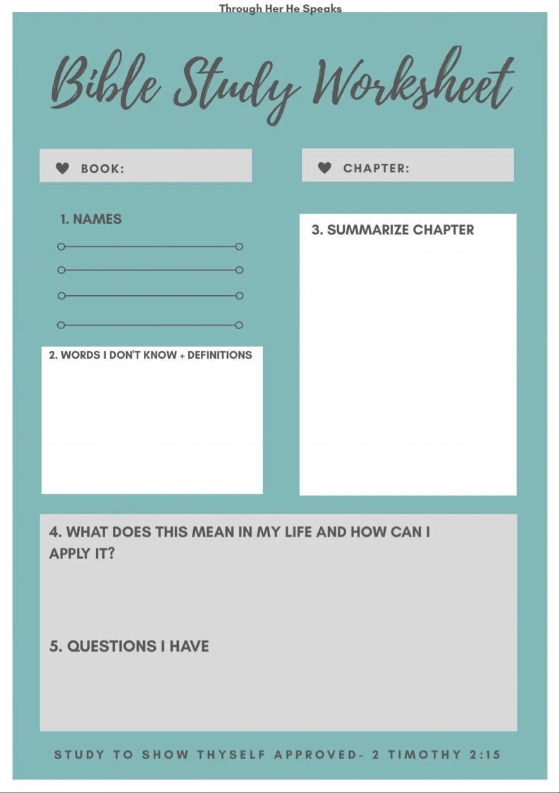 Bible Study Worksheet Bible Study Printable Etsy UK