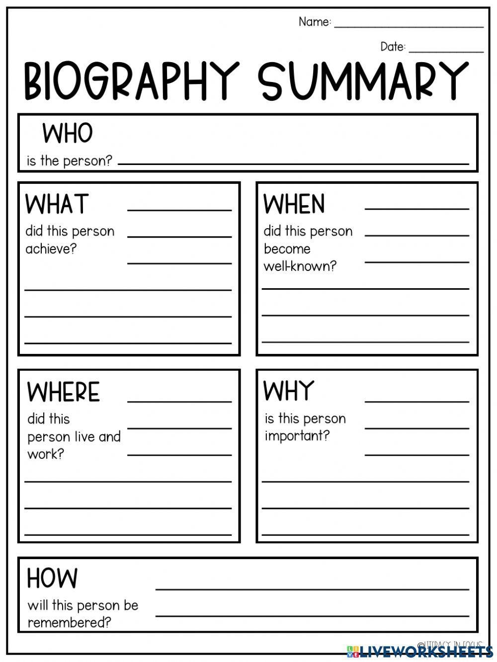 Biography Graphic Organizer Exercise Worksheets Library