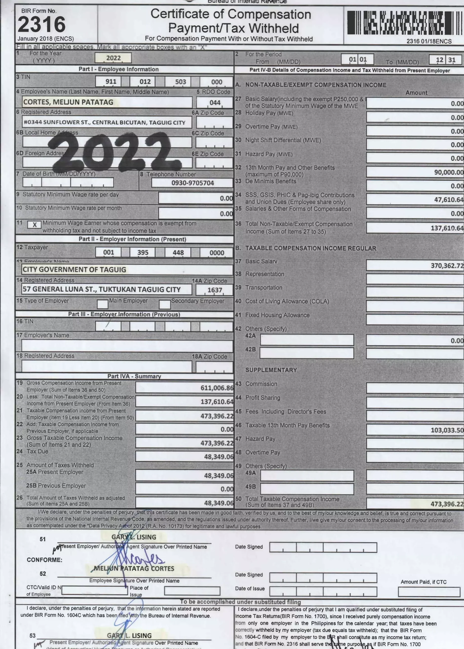 BIR ITR 2316 FORM MELJUN CORTES PDF