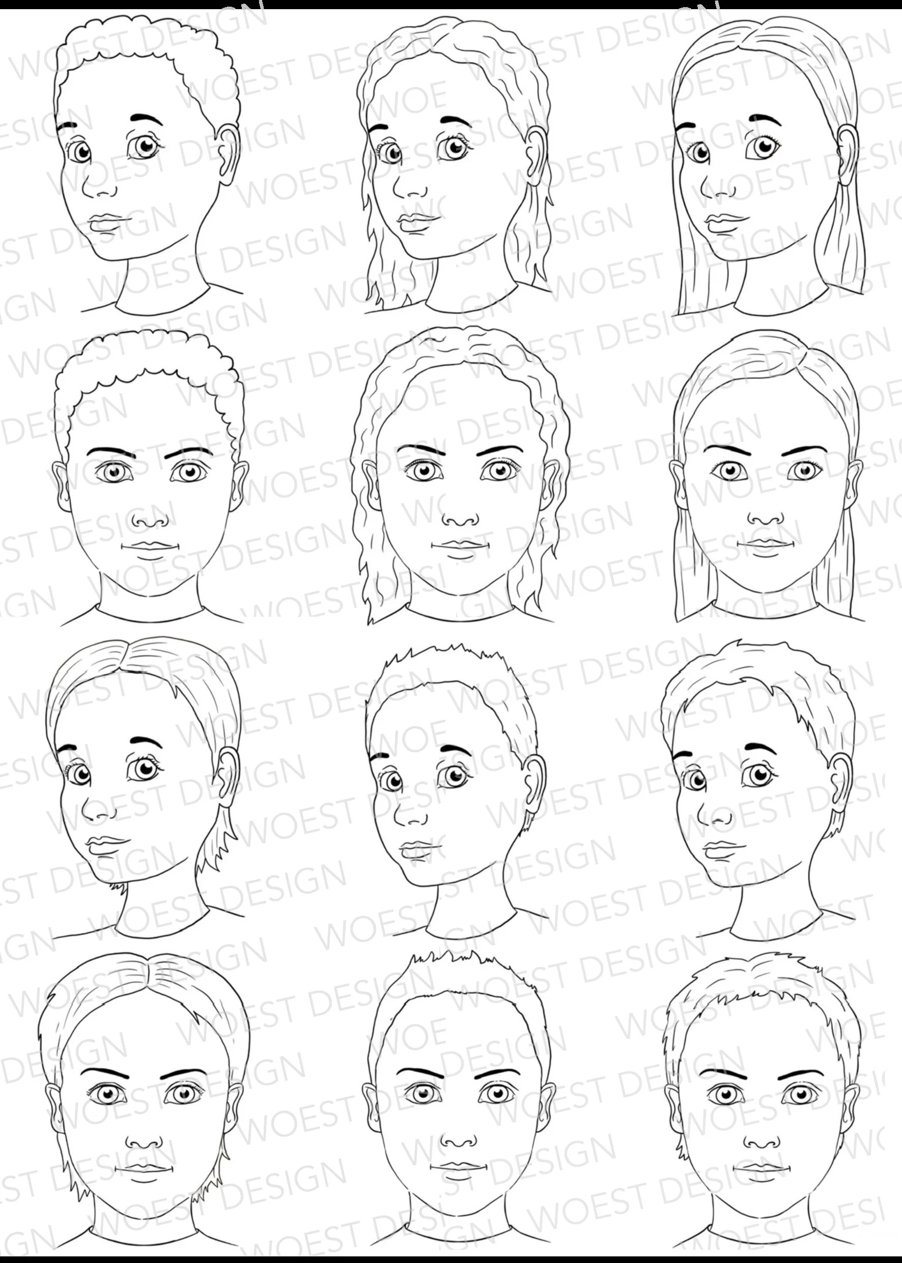 Blank Line Art Template Set B DIGITAL DOWNLOAD Face Paint Design 