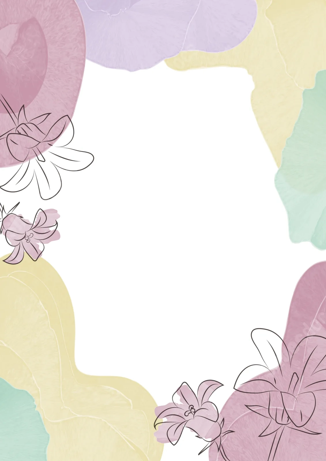 Botanical Aesthetic Lines In Watercolor Page Border Background 