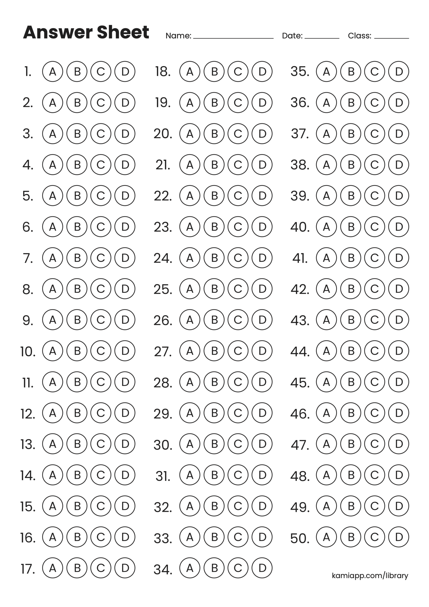 Bubble Answer Sheet Kami Library