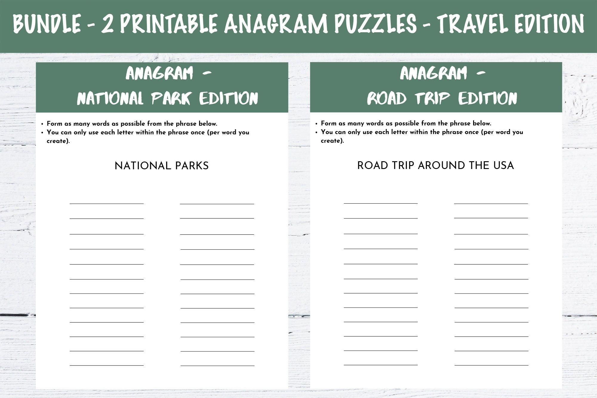 Bundle 2 Printable Anagram Puzzles National Parks And Road 