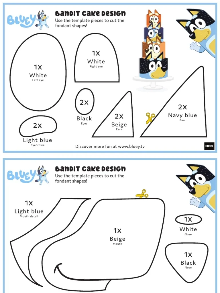 Cake Template Design Bandit Chilli Bluey And Bingo PDF Facial 