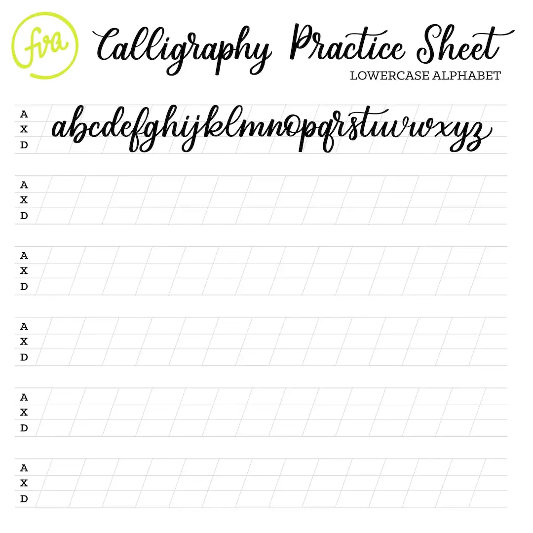 Calligraphy Practice Sheets Lowercase Alphabet Lettering Digital Download Printable Etsy Norway