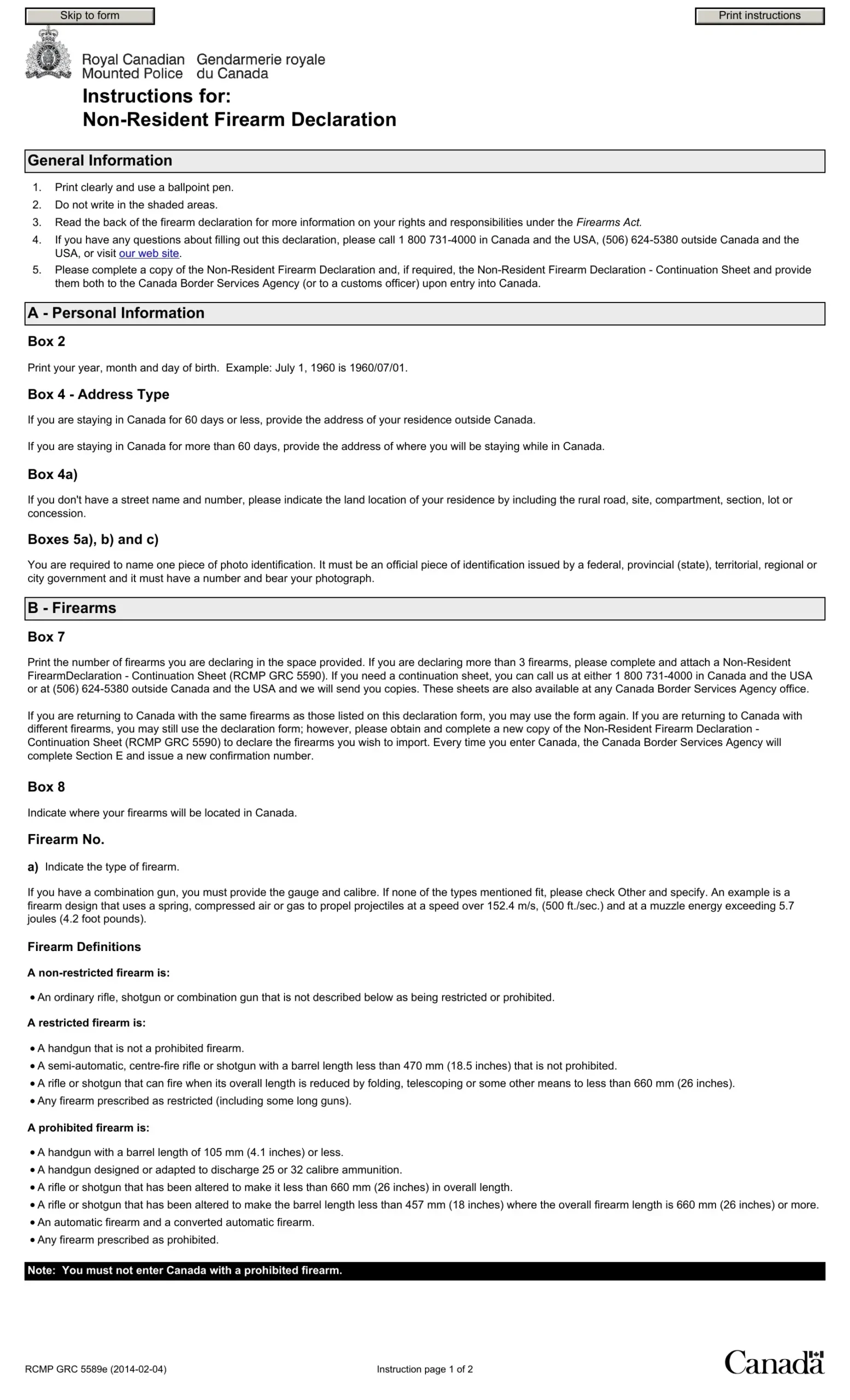 Canada Firearms Declaration Form Printable