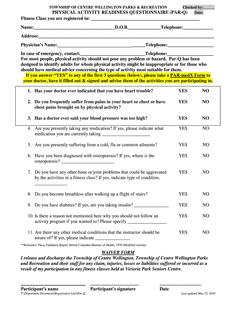 Par Q Form Printable