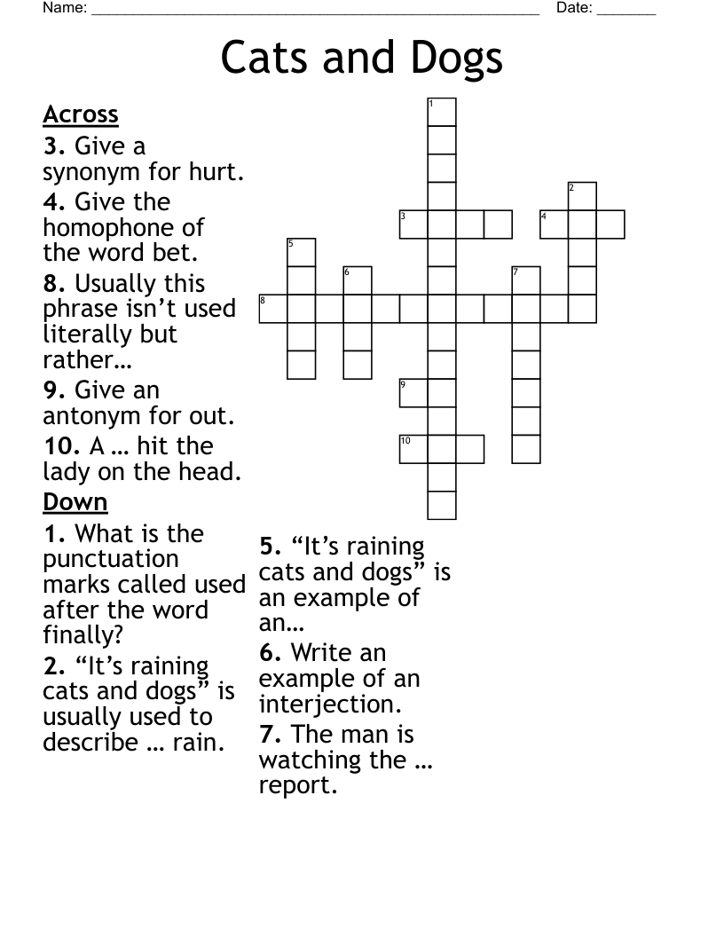 Crossword Puzzle About Dogs