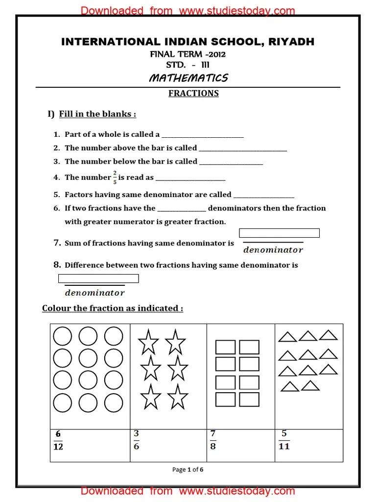 Free Printable Fraction Worksheets Grade 3