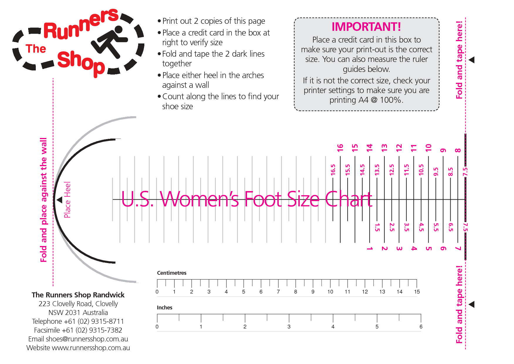 Printable Foot Size Template