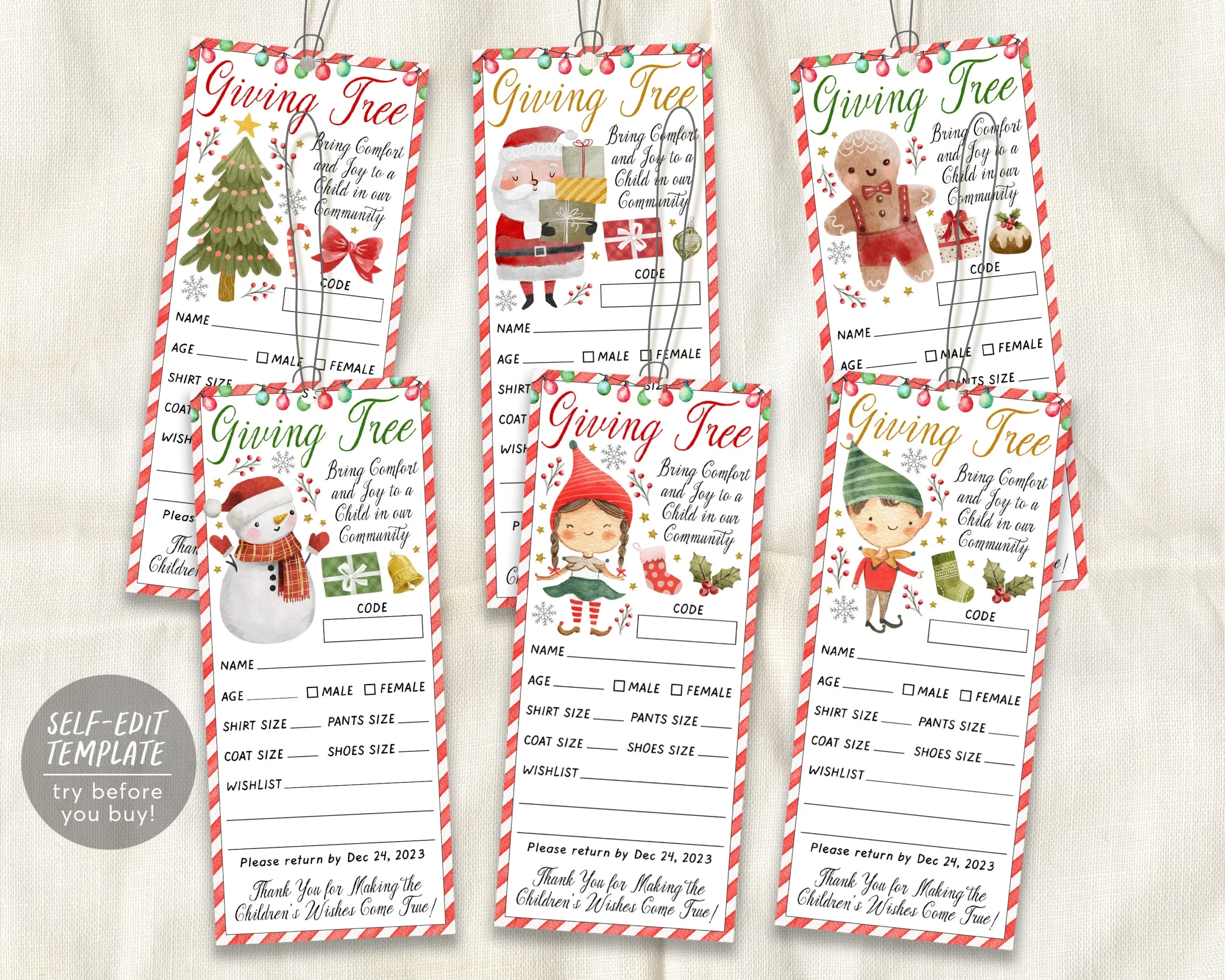 Christmas Giving Tree Gift Tag BUNDLE Editable Template Donation 