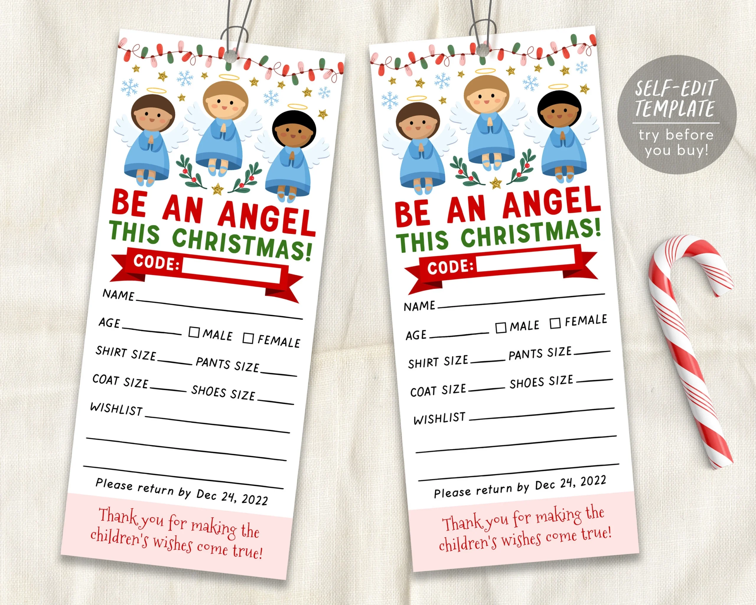 Christmas Giving Tree Gift Tag Editable Template Donation Slip 