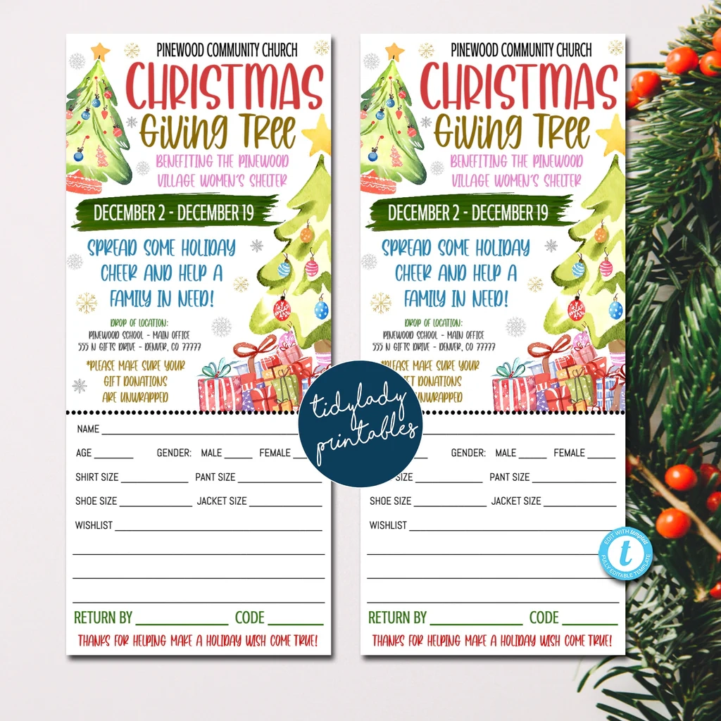 Christmas Giving Tree Tags Holiday Fundraiser TidyLady Printables