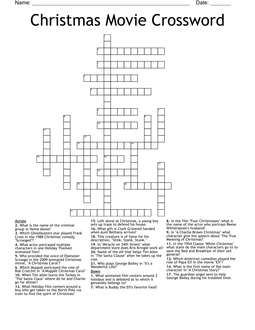 Movie-Themed Crossword Puzzles Printable