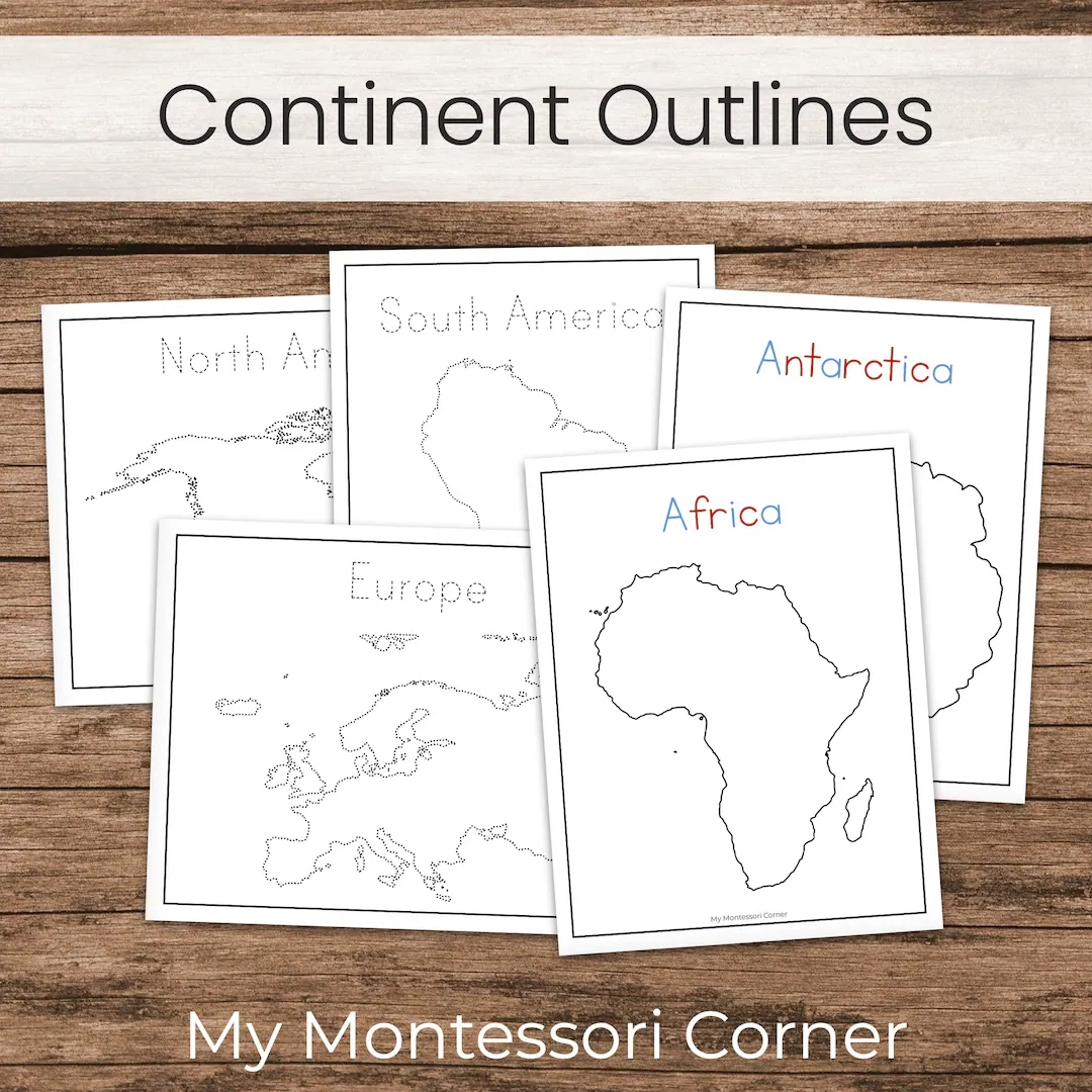 Continents Tracing Worksheets And Art Template Outlines Montessori Preschool Geography Printable Etsy Sweden