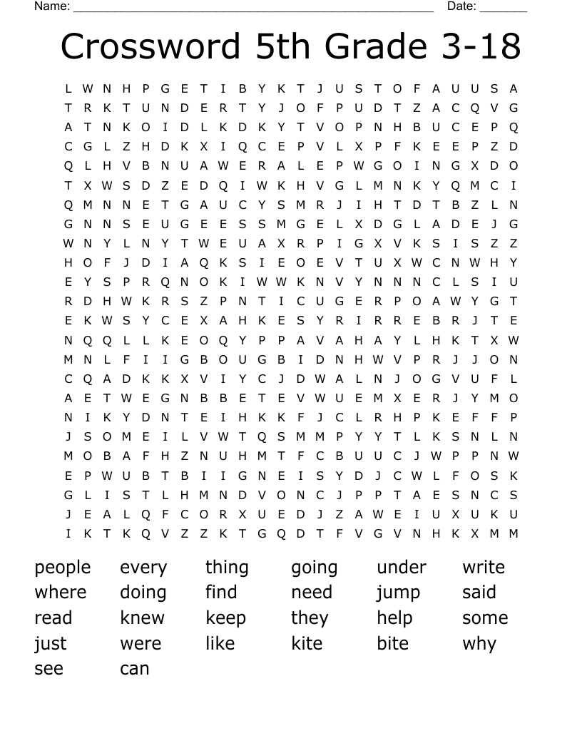 Crossword 5th Grade 3 18 Word Search WordMint