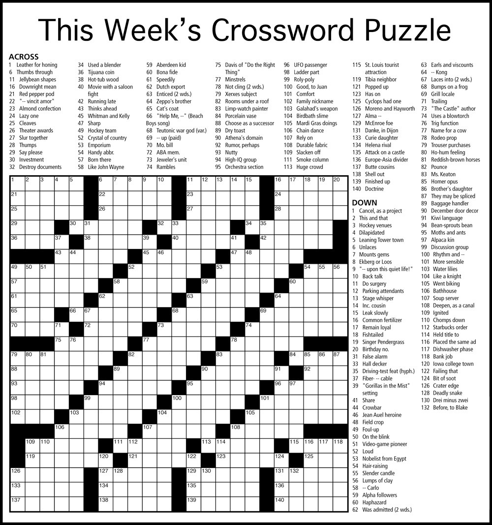 Intermediate Adult Printable Crossword Puzzles