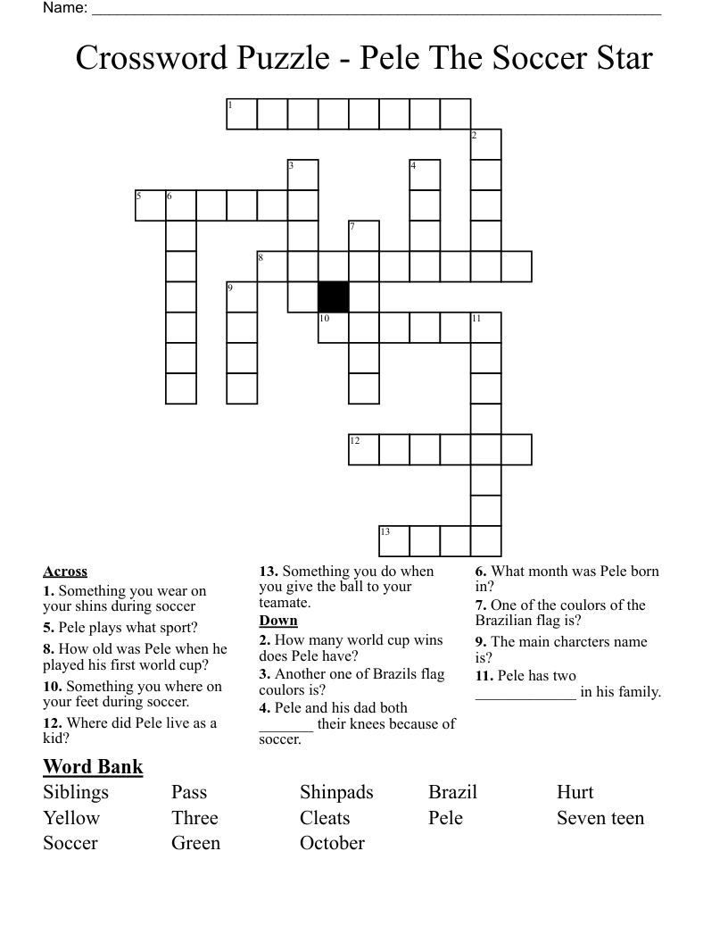 Crossword Puzzle Pele The Soccer Star WordMint