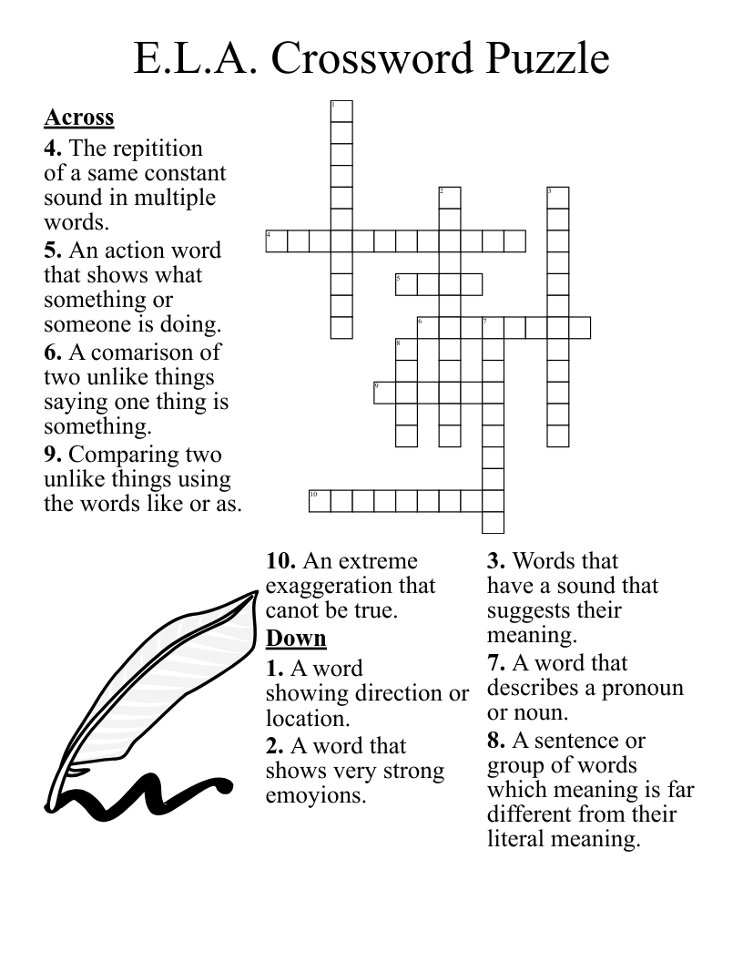 Definition Crossword 7th Grade
