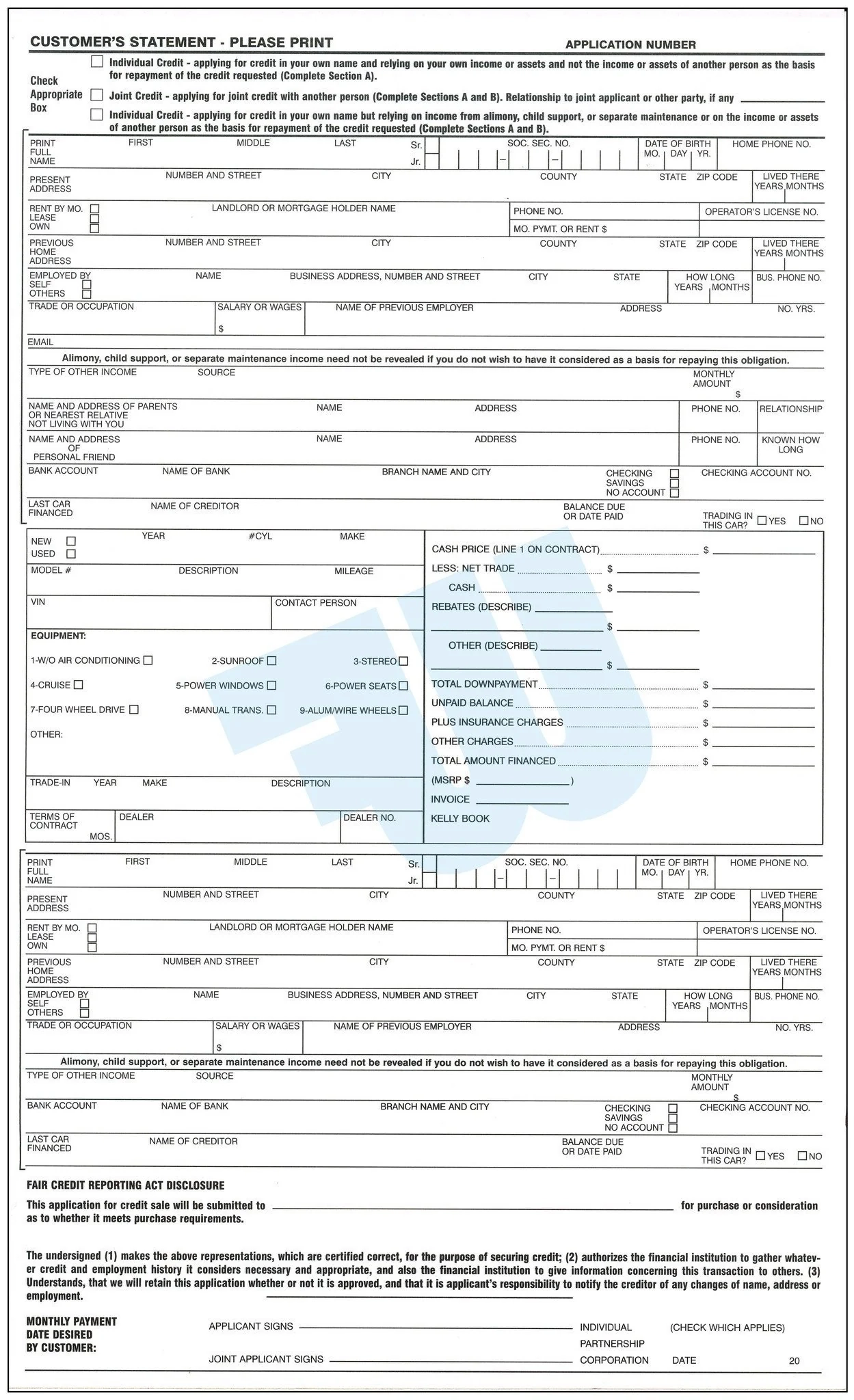 Customer Statement Credit Application Flywheelnw