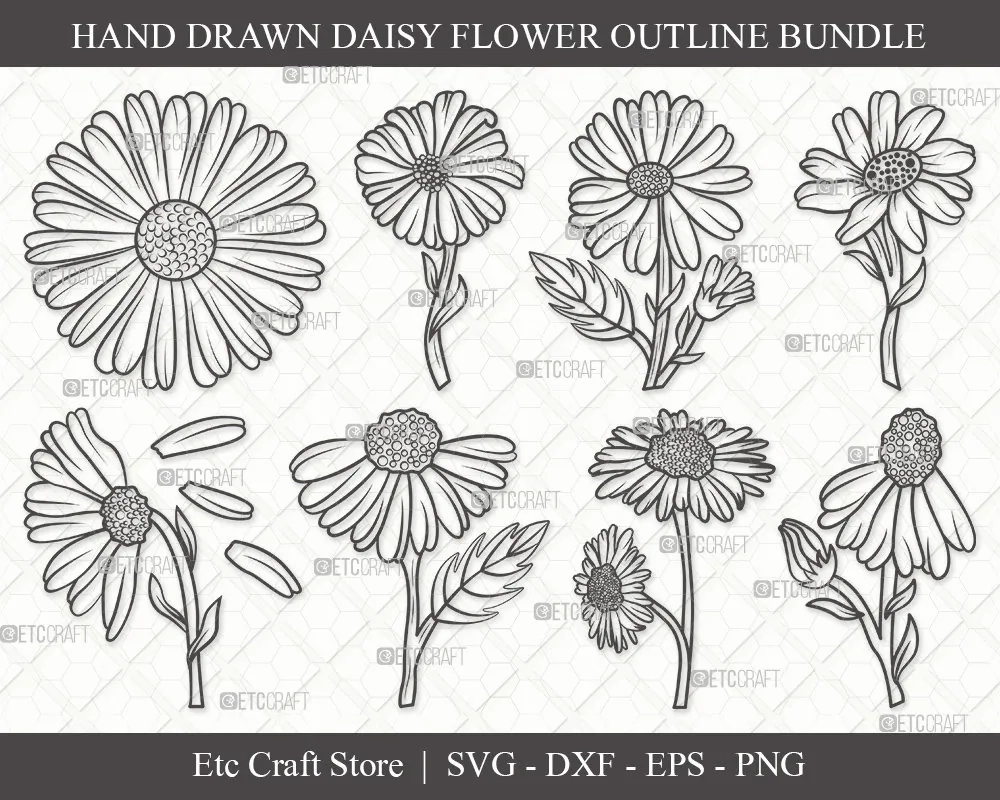 Daisy Flower Outline SVG Cut Files Clipart Bundle digital 