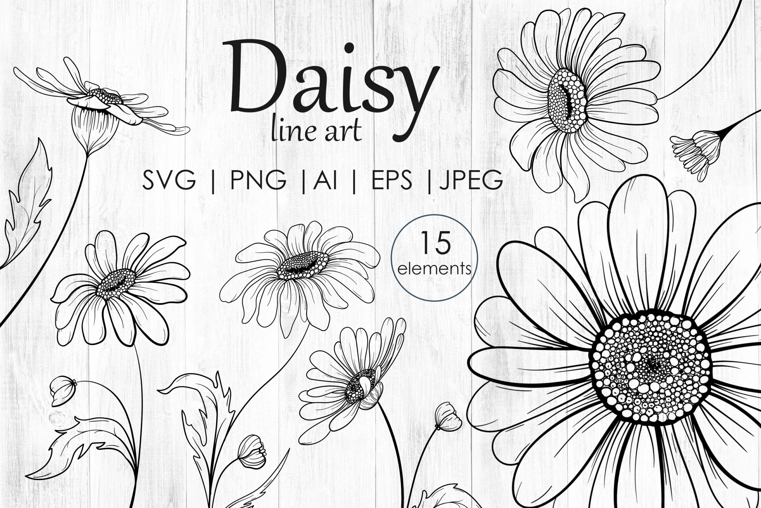 Daisy SVG PNG Daisy Clipart Printable Flowers Line Art Daisy 