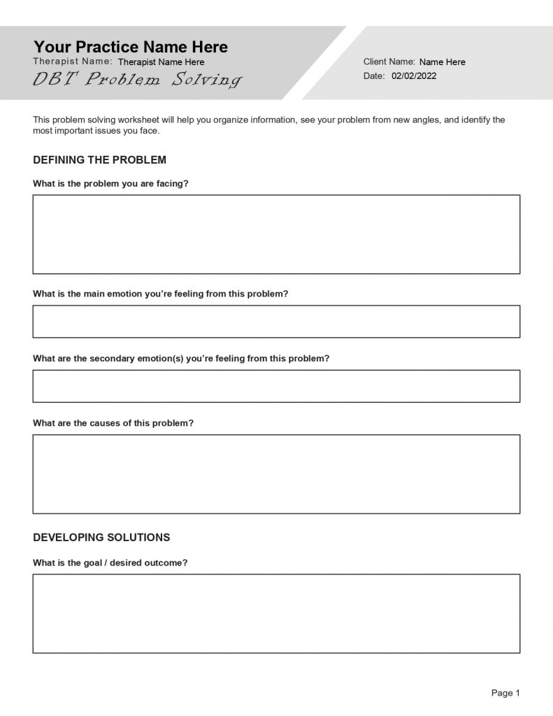Free Printable Dbt Worksheets For Adults