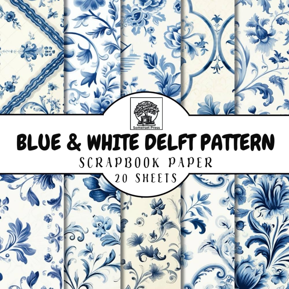 Delft Pattern Scrapbook Paper 20 Double Sided Sheets Of Blue And 