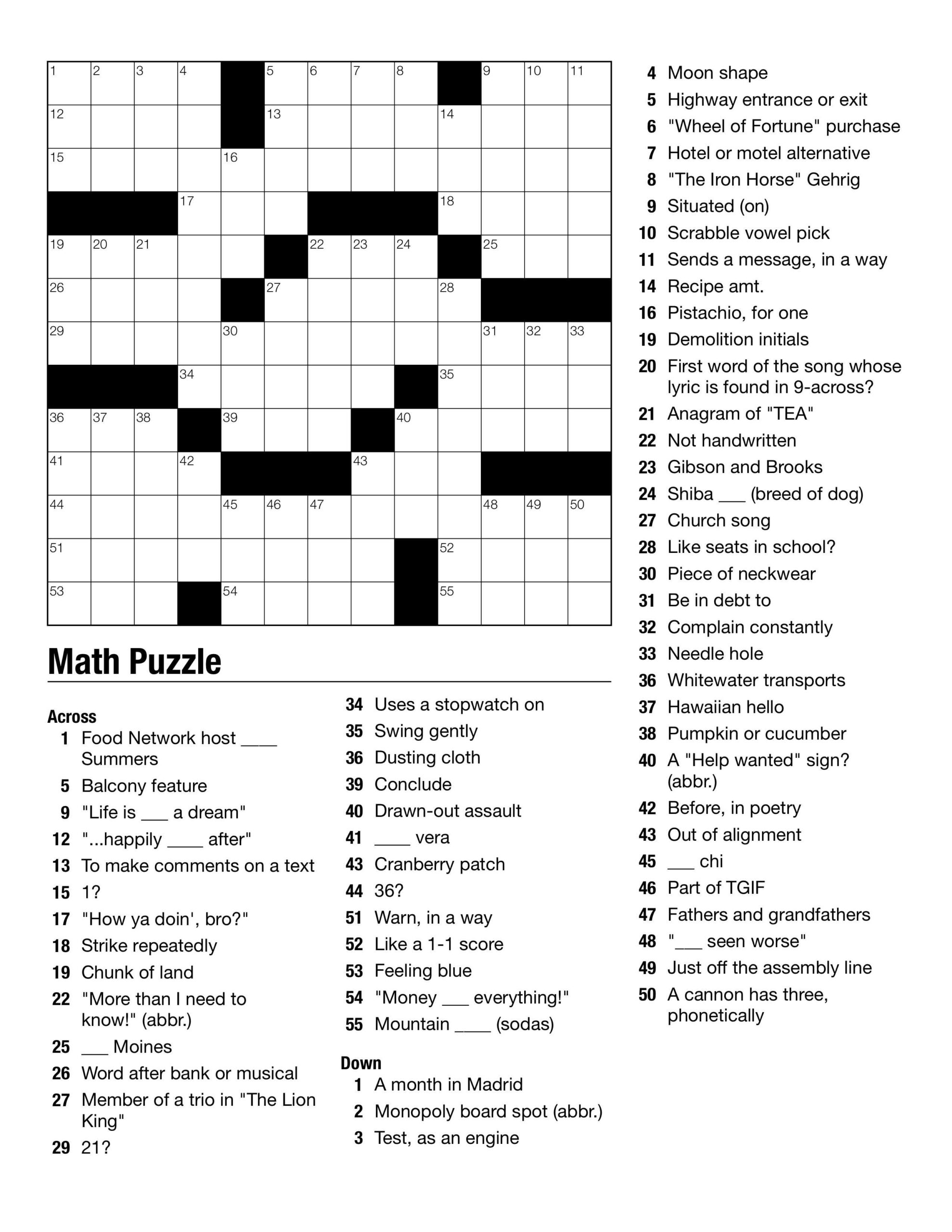 Dell Easy Printable Crossword Puzzles