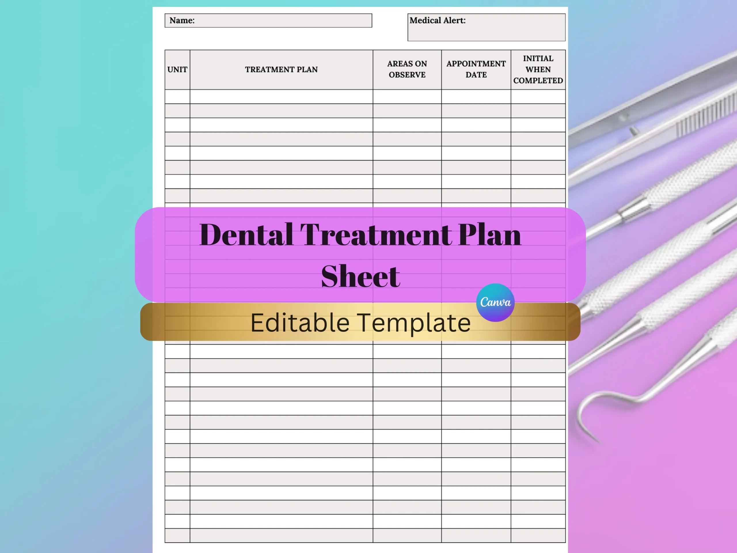 Dental Treatment Plan Documentation Sheet Treatment Planner Log 