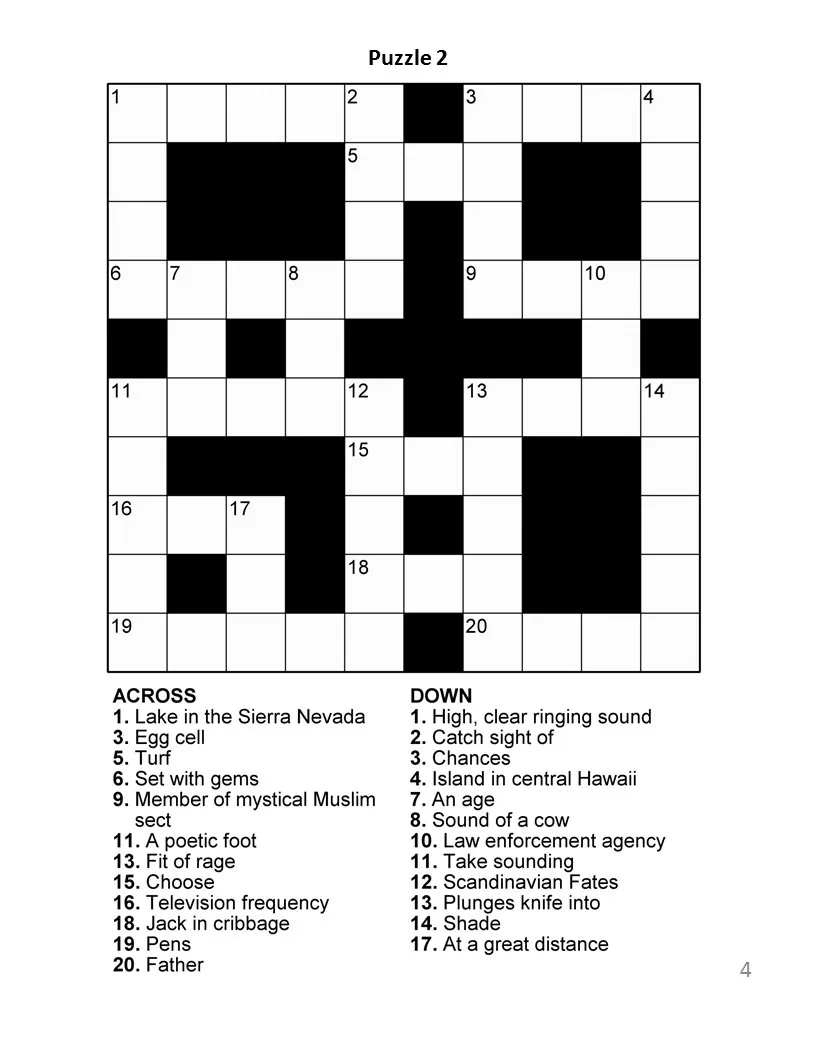 Crossword Puzzles Adults Free Printable
