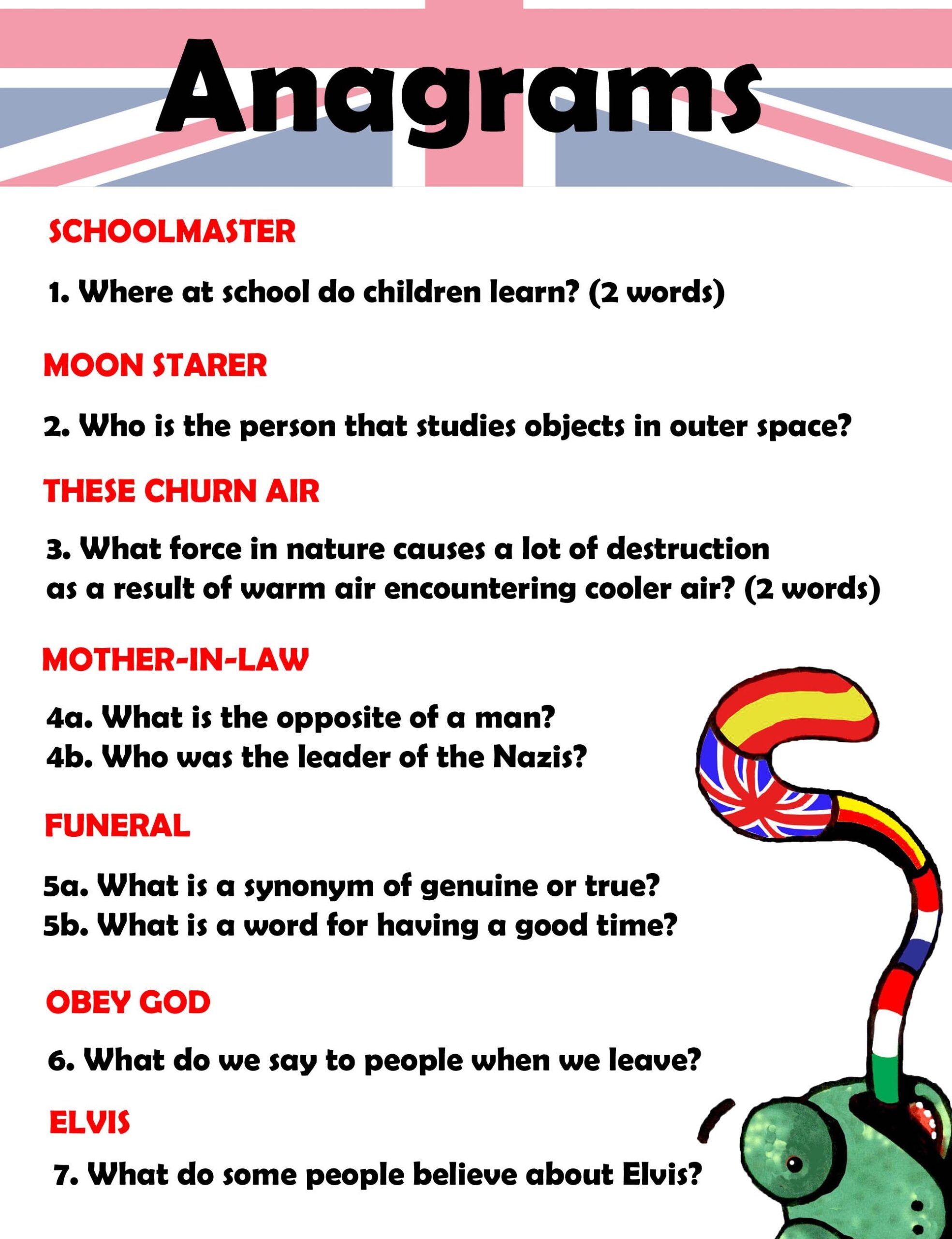 Anagram Quizzes Free Printable