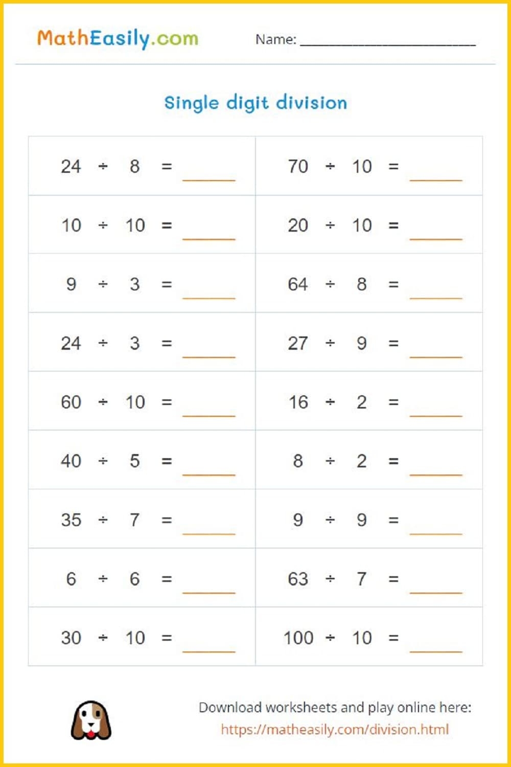 Division Worksheets Printable Free