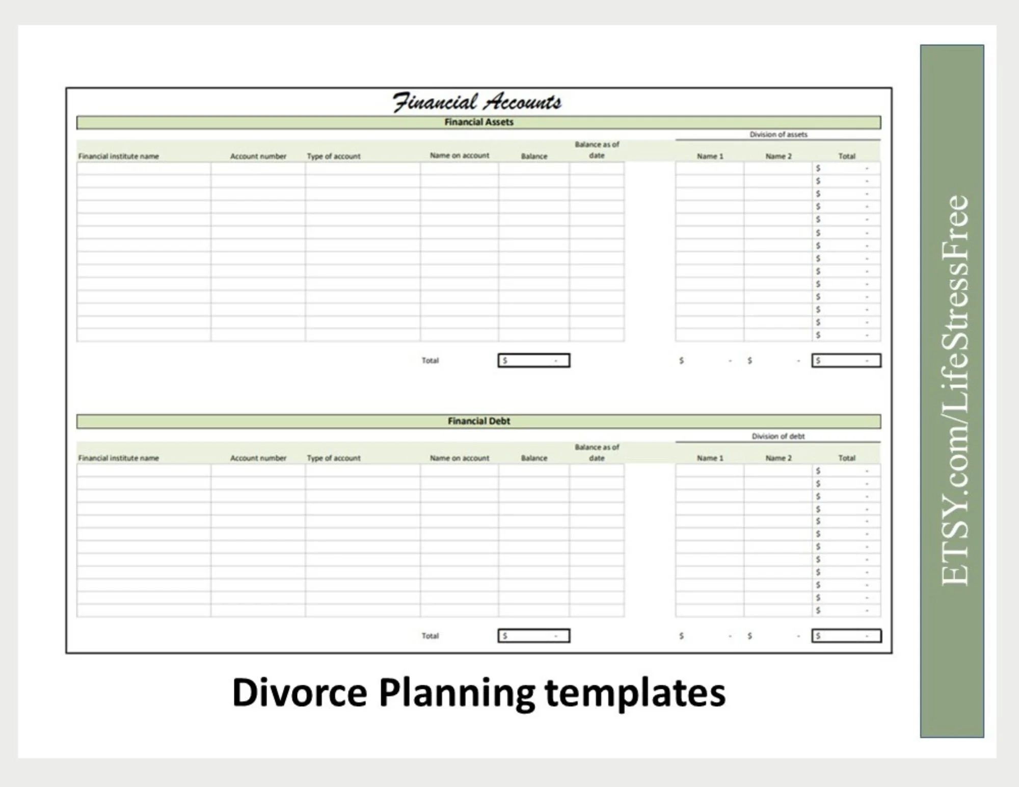 Divorce Planner Divorce Spreadsheet Custody Calendar Child 