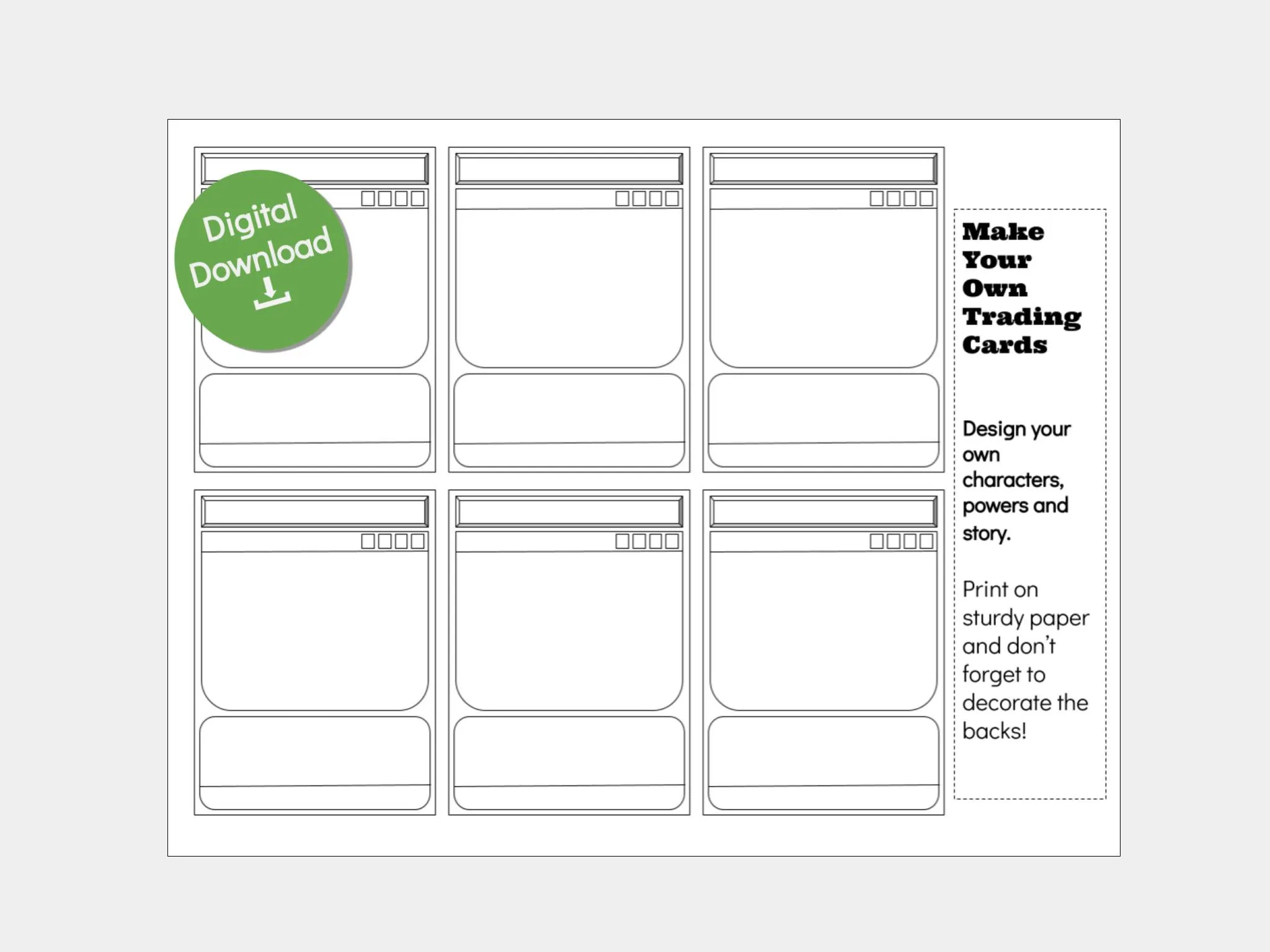 DIY Trading Card Template Printable Card Activity PDF Etsy 