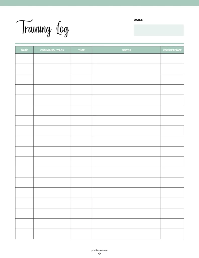 Dog Training Logs 16 FREE Printable Puppy Training Planner