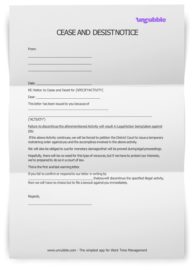 Download Free Cease And Desist Letter Template Unrubble Templates