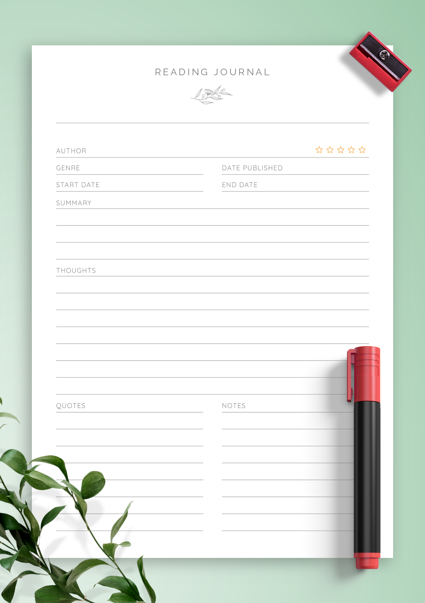 Download Printable Simple Reading Journal Template PDF