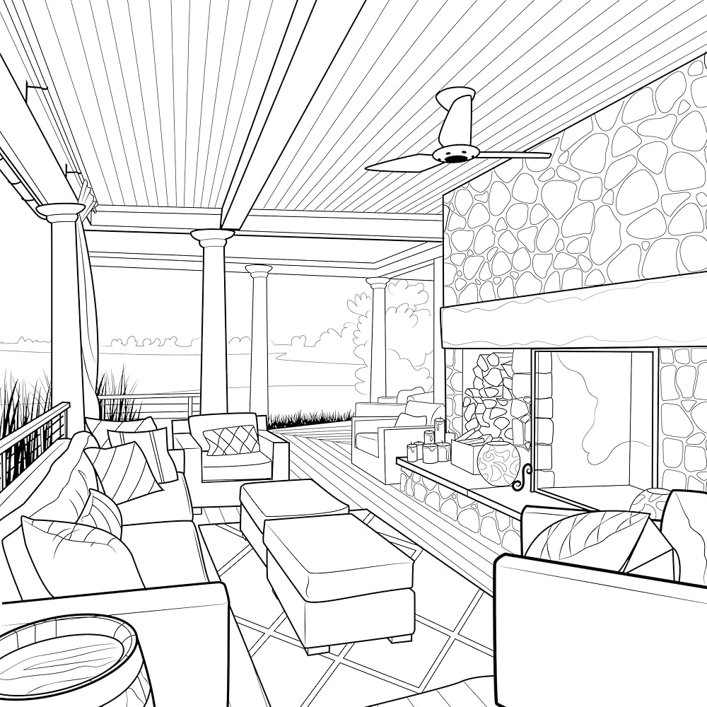 Dream Home Beach House An Interior Design Coloring Book Brown 