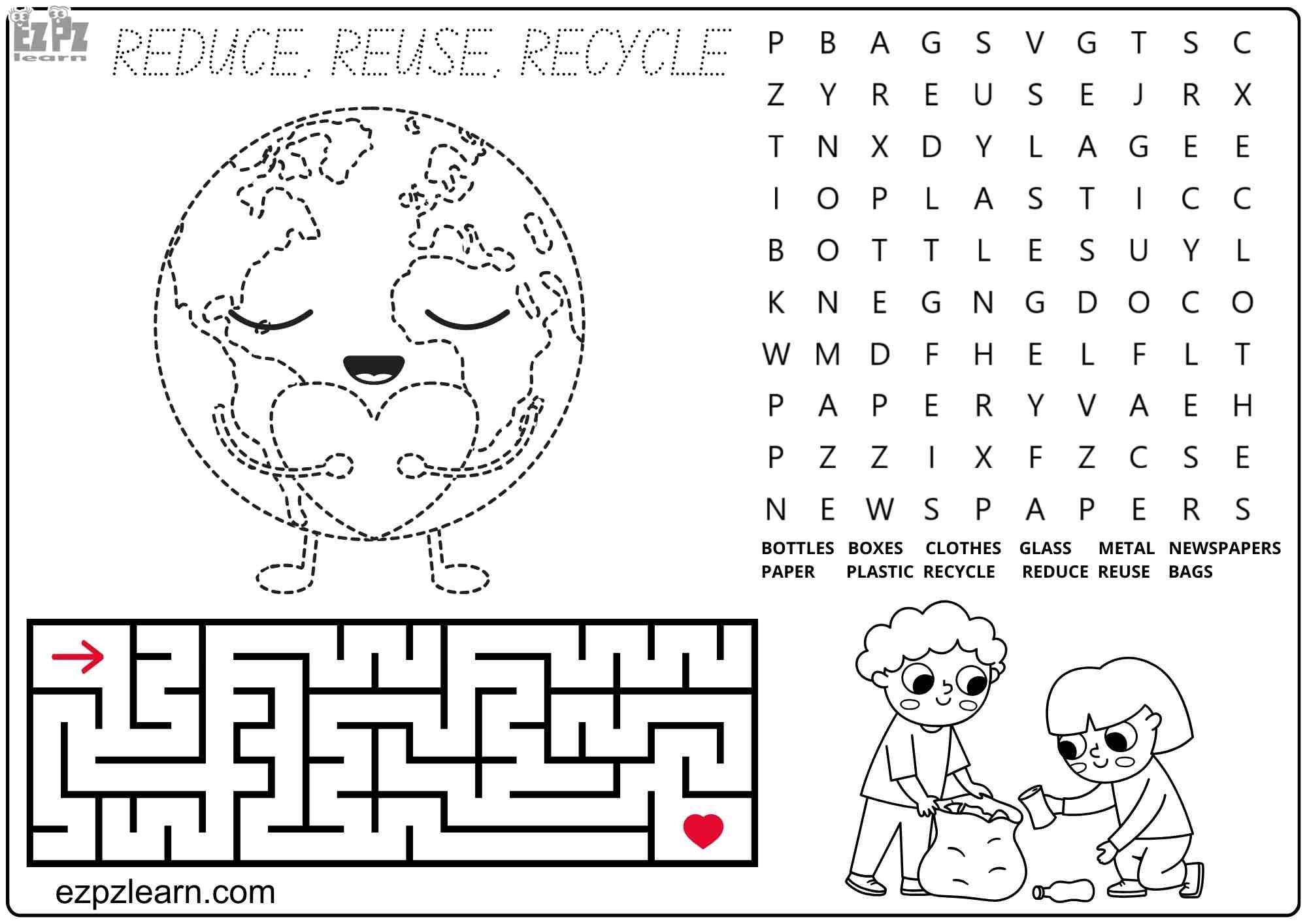 Earth Day Reduce Reuse And Recycle Ezpzlearn