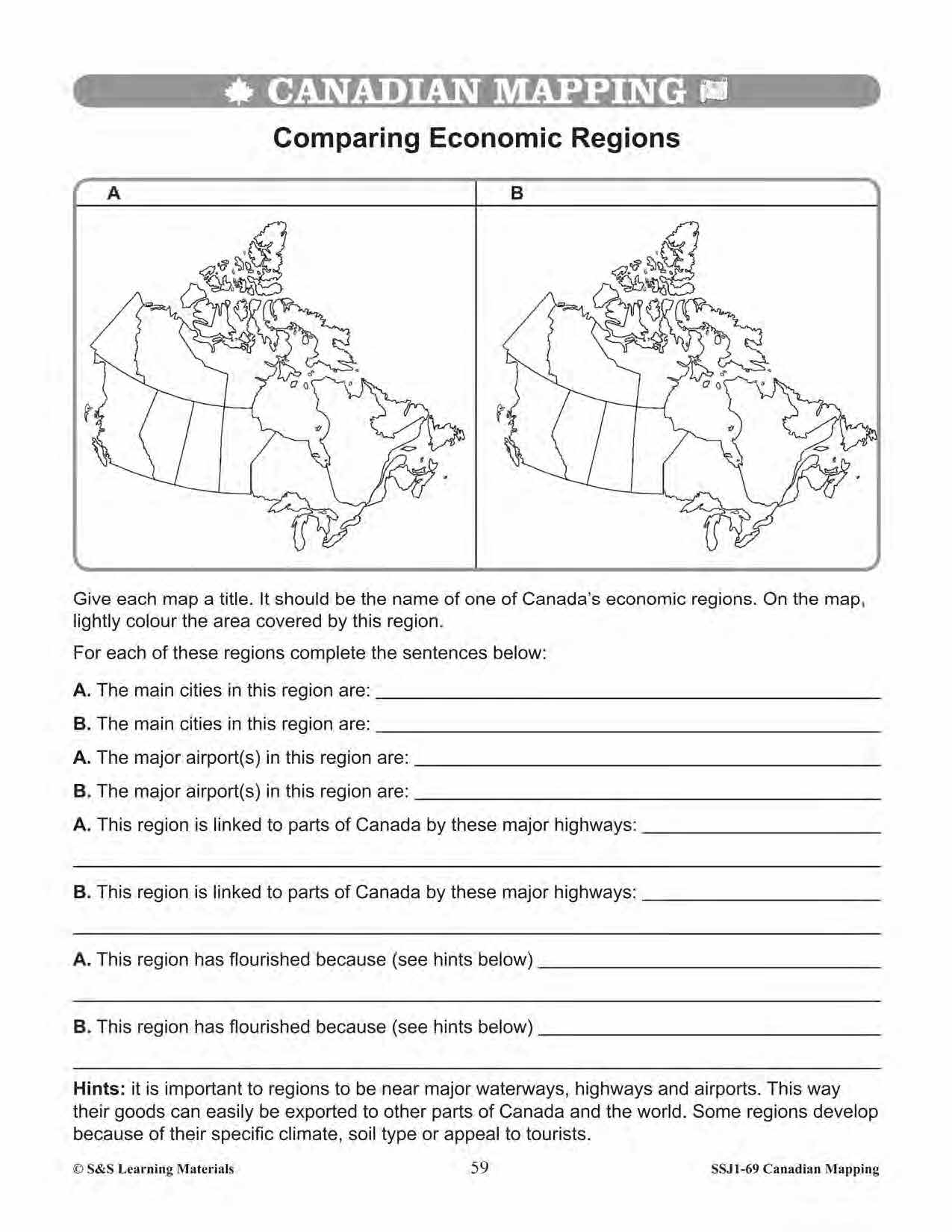 Economic Regions amp Natural Resources In Canada Mapping Worksheets Grad